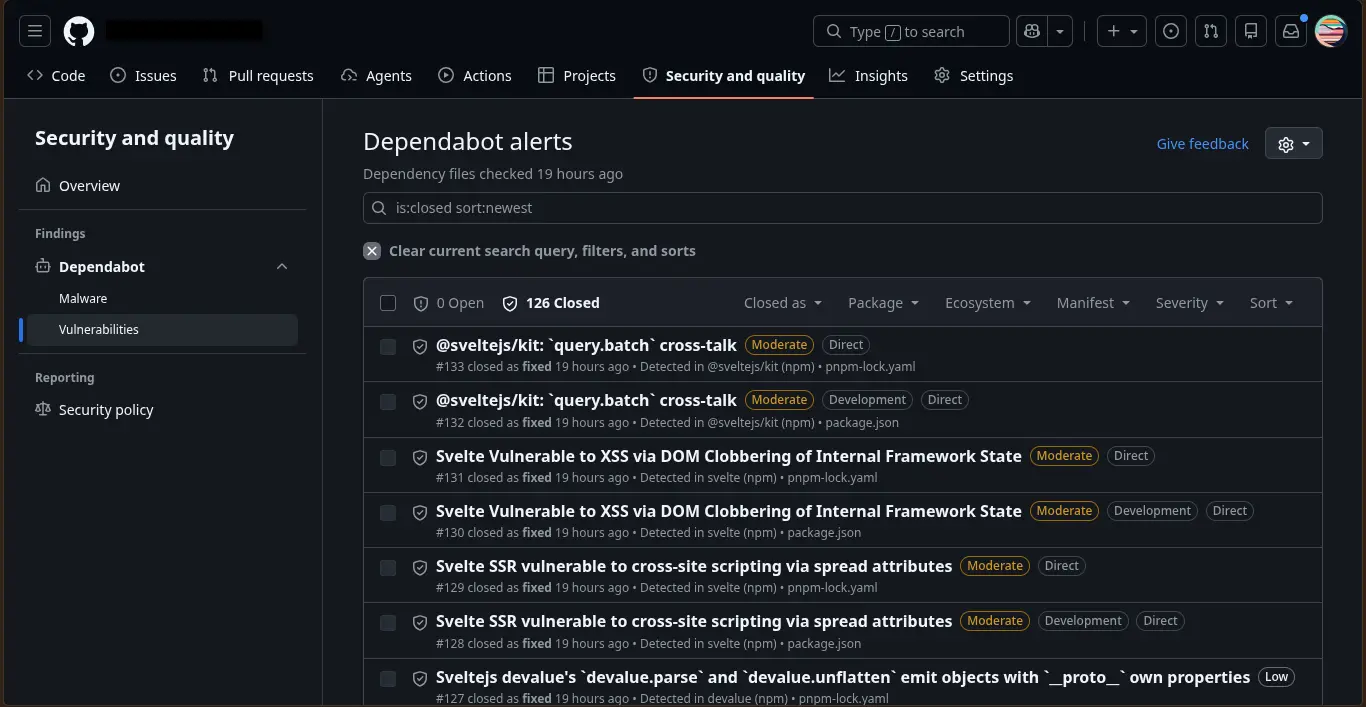 Github security screenshot